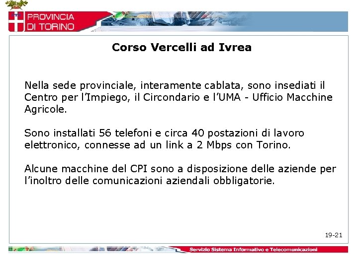 Corso Vercelli ad Ivrea Nella sede provinciale, interamente cablata, sono insediati il Centro per