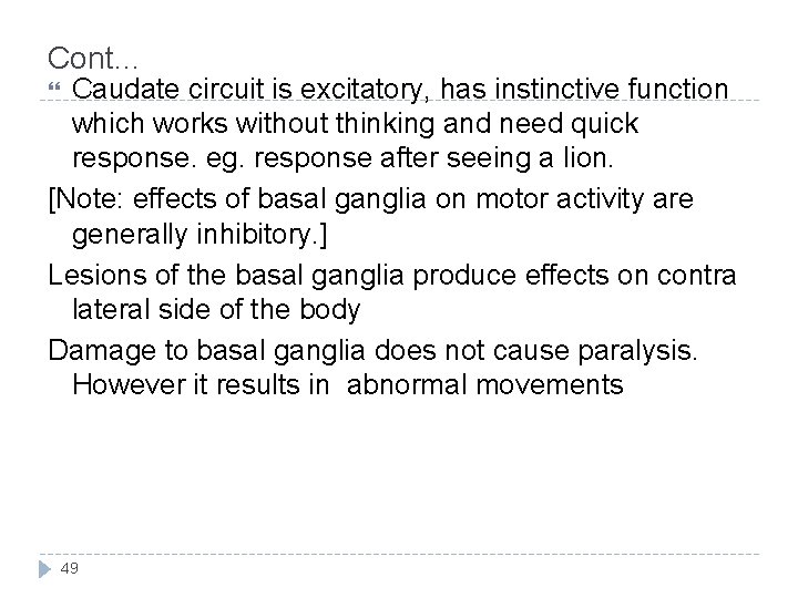 Cont… Caudate circuit is excitatory, has instinctive function which works without thinking and need