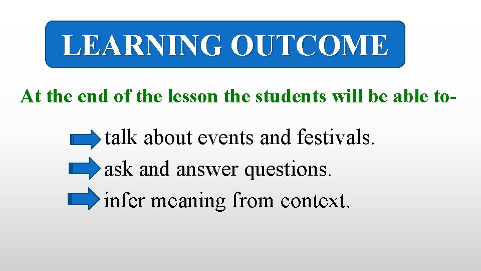 LEARNING OUTCOME At the end of the lesson the students will be able to-