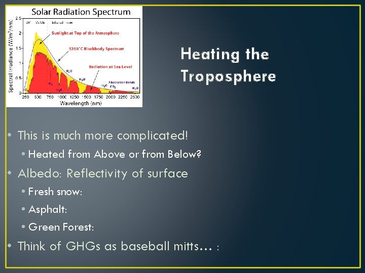 Heating the Troposphere • This is much more complicated! • Heated from Above or