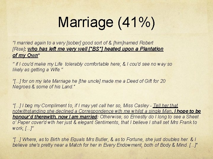 Marriage (41%) "I married again to a very [sober] good sort of & [him]named