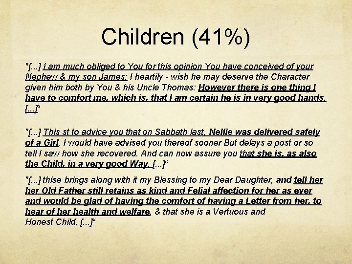 Children (41%) "[. . . ] I am much obliged to You for this