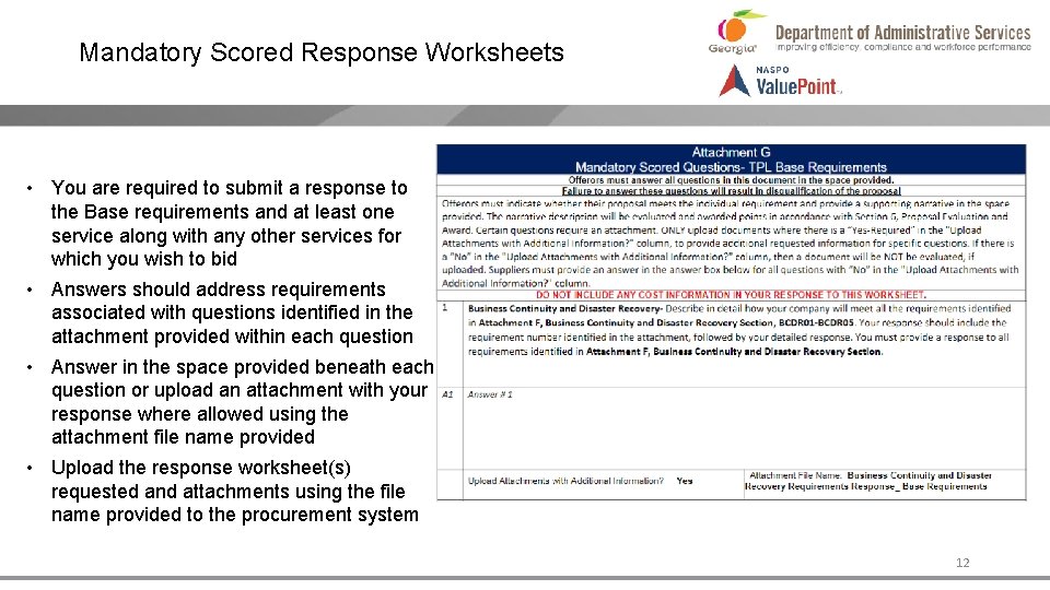 Mandatory Scored Response Worksheets • You are required to submit a response to the