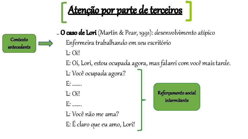 Atenção por parte de terceiros Contexto antecedente . . O caso de Lori (Martin