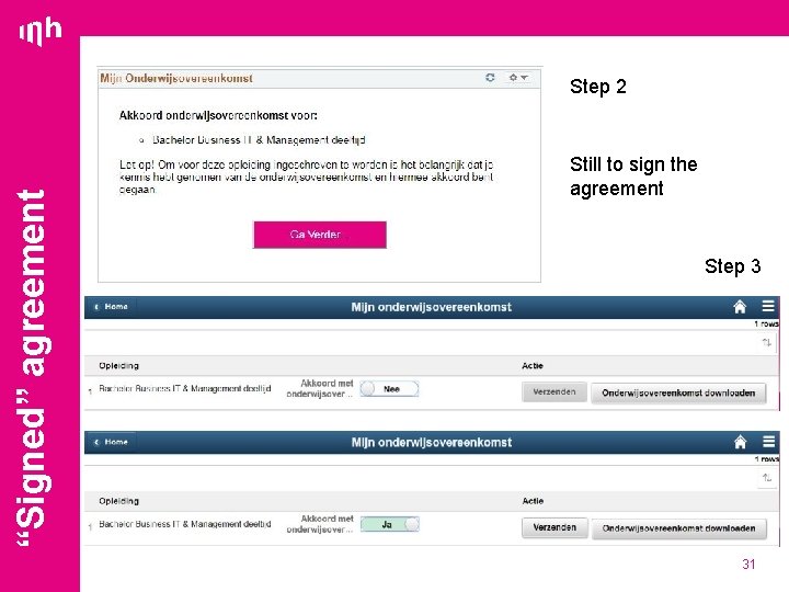 “Signed” agreement Step 2 Still to sign the agreement Step 3 31 