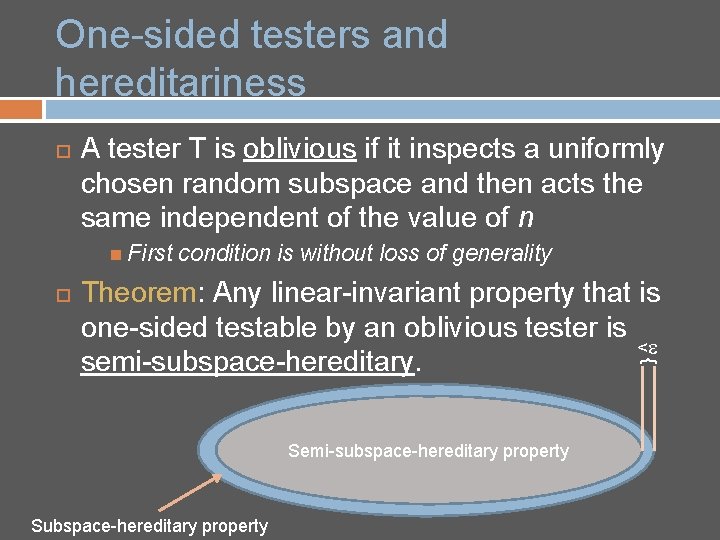 One-sided testers and hereditariness A tester T is oblivious if it inspects a uniformly