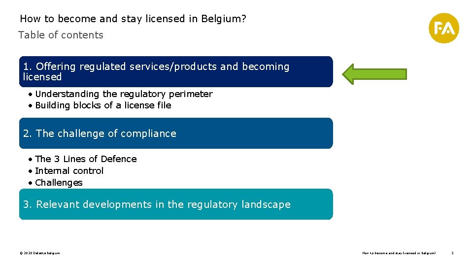 How to become and stay licensed in Belgium? Table of contents 1. Offering regulated