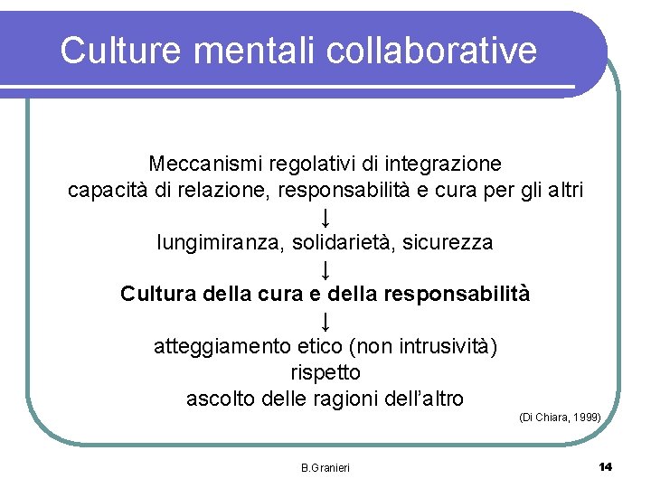 Culture mentali collaborative Meccanismi regolativi di integrazione capacità di relazione, responsabilità e cura per