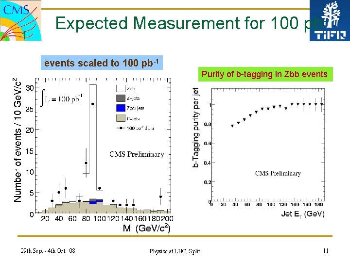 1 Expected Measurement for 100 pbevents scaled to 100 pb-1 Purity of b-tagging in