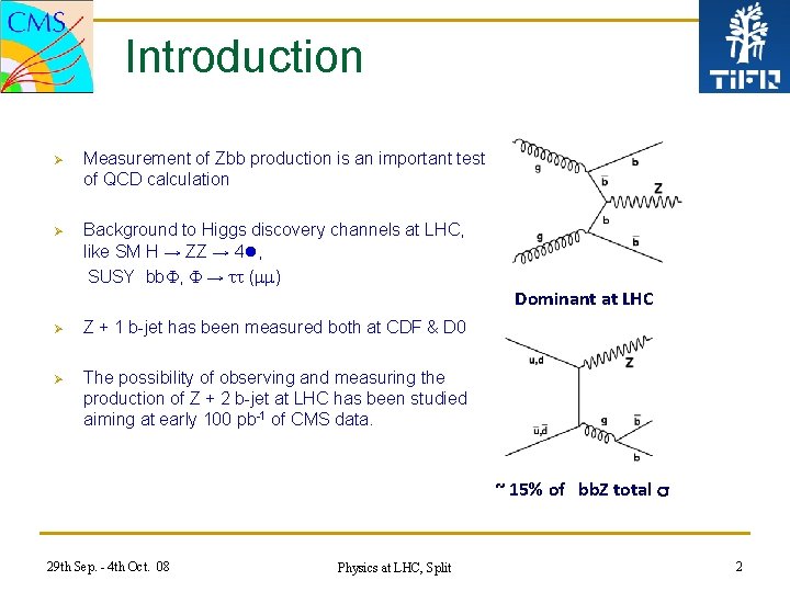 Introduction Ø Measurement of Zbb production is an important test of QCD calculation Ø