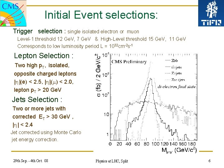 Initial Event selections: Trigger selection : single isolated electron or muon Level-1 threshold 12