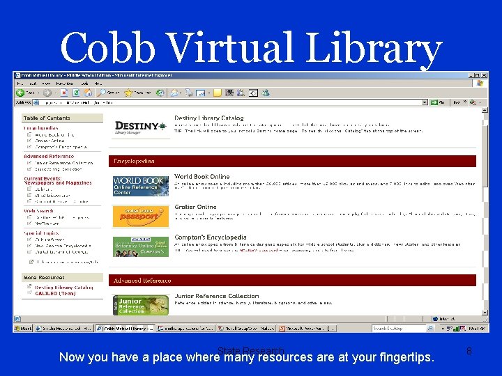 Cobb Virtual Library State Research Now you have a place where many resources are