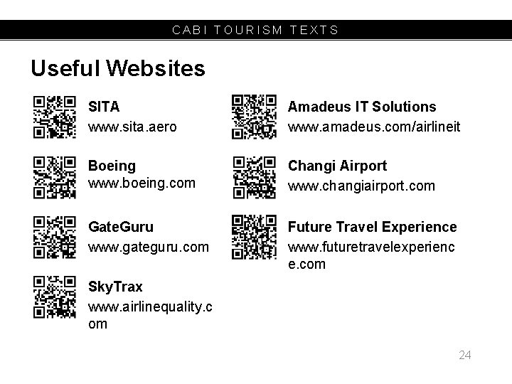 CABI TOURISM TEXTS Useful Websites SITA www. sita. aero Amadeus IT Solutions www. amadeus.
