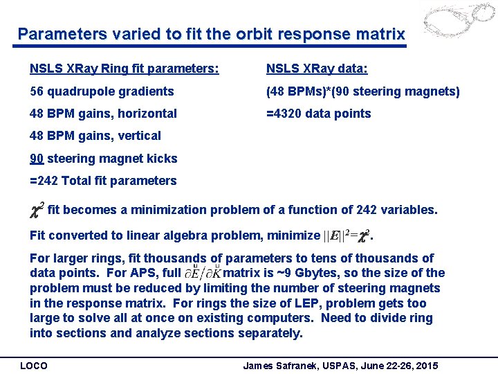 Parameters varied to fit the orbit response matrix NSLS XRay Ring fit parameters: NSLS