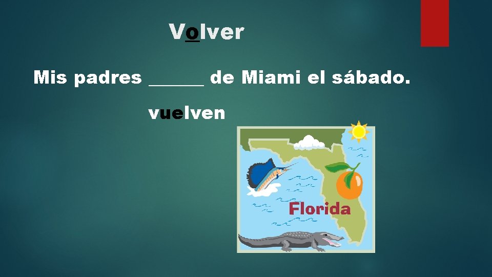 Volver Mis padres ______ de Miami el sábado. vuelven 