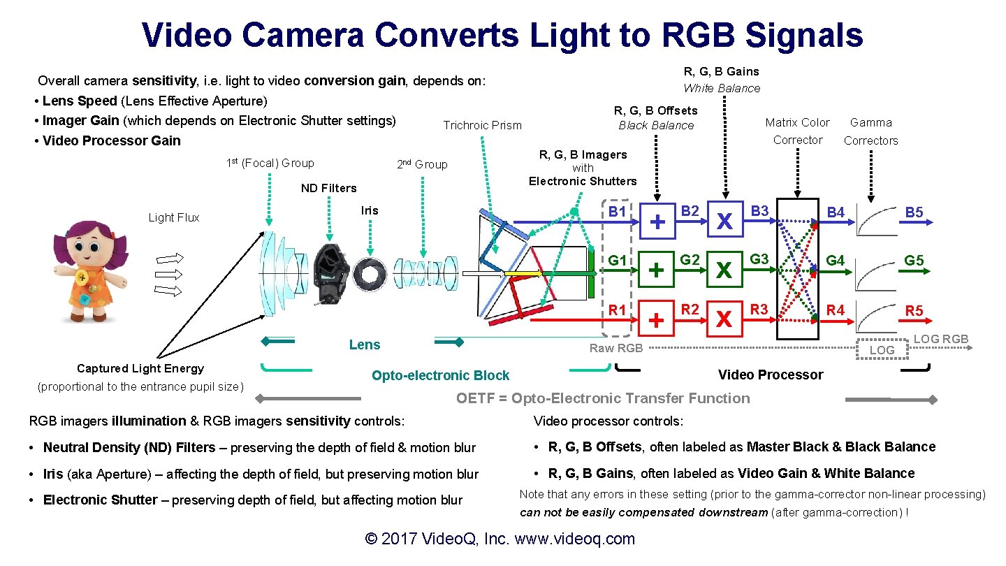 Video Camera Converts Light to RGB Signals R, G, B Gains White Balance Overall