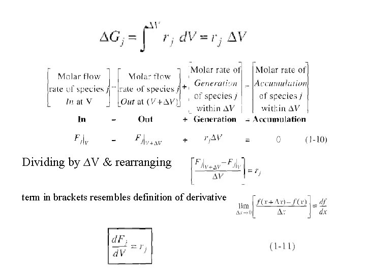 Dividing by ∆V & rearranging term in brackets resembles definition of derivative 