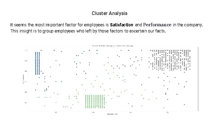 Cluster Analysis It seems the most important factor for employees is Satisfaction and Performance