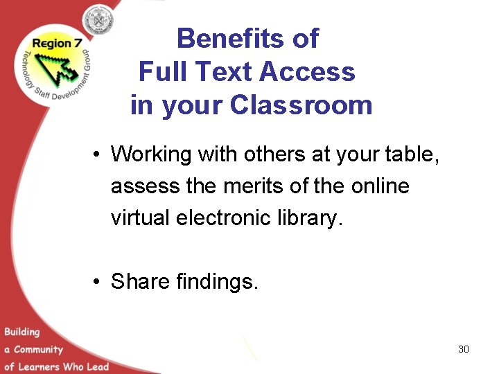 Benefits of Full Text Access in your Classroom • Working with others at your
