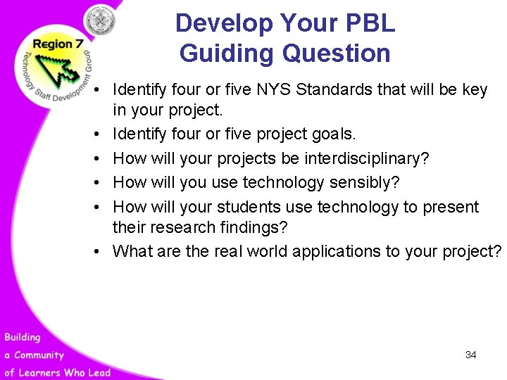 Develop Your PBL Guiding Question • Identify four or five NYS Standards that will