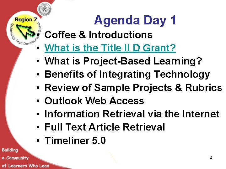 Agenda Day 1 • • • Coffee & Introductions What is the Title II