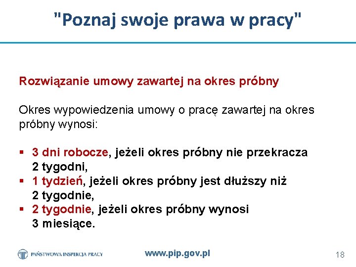 "Poznaj swoje prawa w pracy" Rozwiązanie umowy zawartej na okres próbny Okres wypowiedzenia umowy