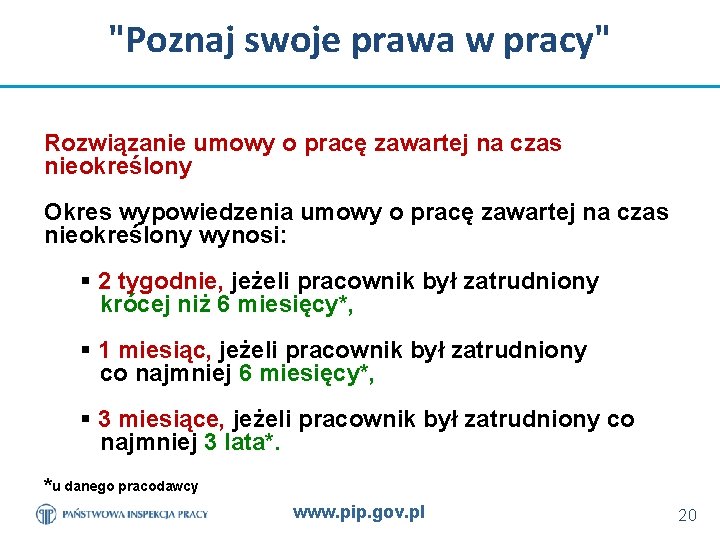 "Poznaj swoje prawa w pracy" Rozwiązanie umowy o pracę zawartej na czas nieokreślony Okres