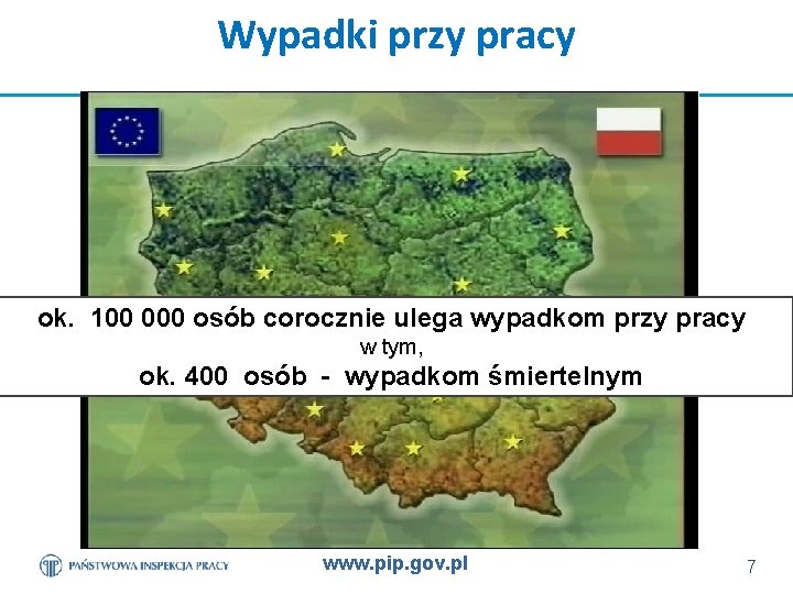 Wypadki przy pracy ok. 100 000 osób corocznie ulega wypadkom przy pracy w tym,