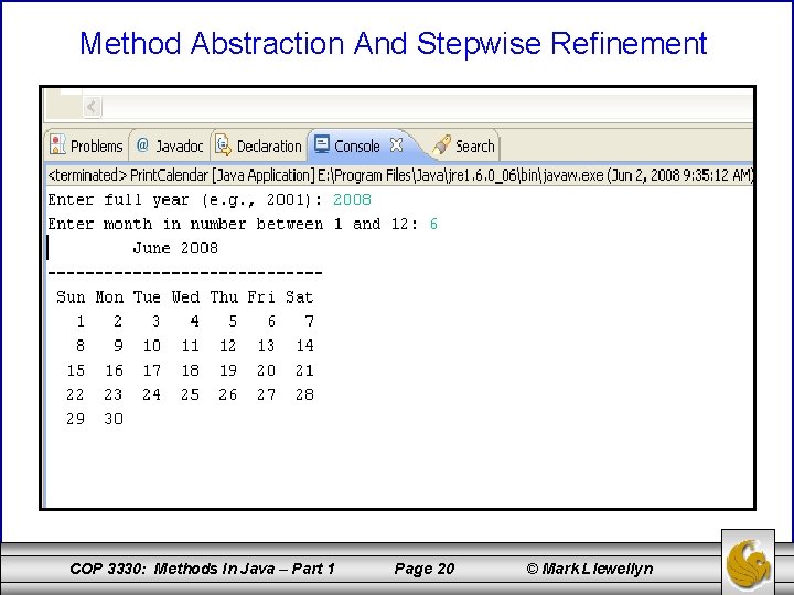 Method Abstraction And Stepwise Refinement COP 3330: Methods In Java – Part 1 Page