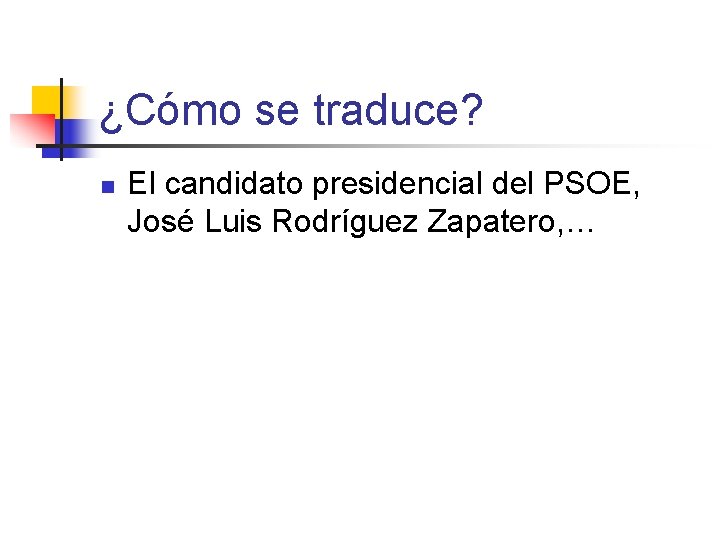 ¿Cómo se traduce? n El candidato presidencial del PSOE, José Luis Rodríguez Zapatero, …