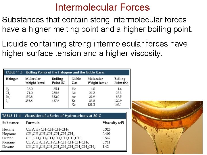 Intermolecular Forces Substances that contain stong intermolecular forces have a higher melting point and