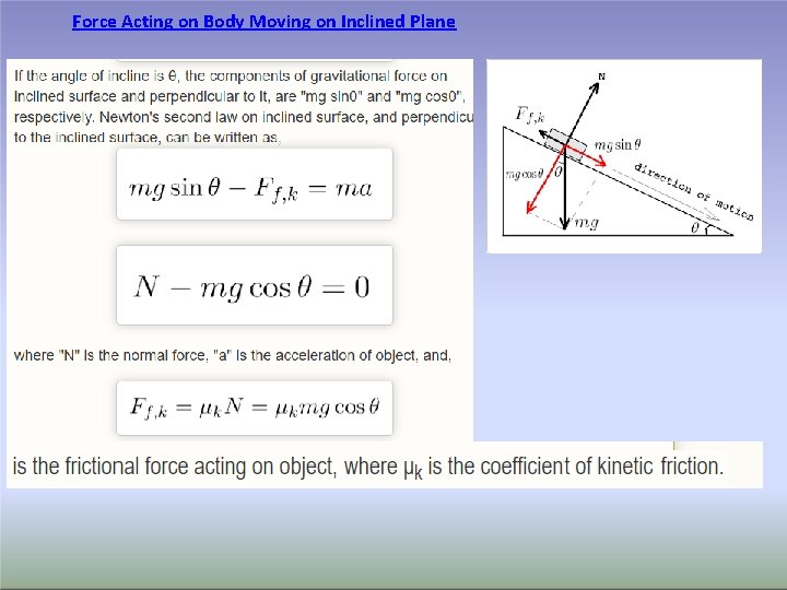 Force Acting on Body Moving on Inclined Plane 