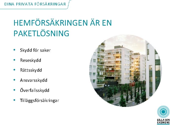 DINA PRIVATA FÖRSÄKRINGAR HEMFÖRSÄKRINGEN ÄR EN PAKETLÖSNING • Skydd för saker • Reseskydd •