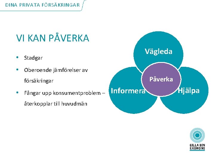 DINA PRIVATA FÖRSÄKRINGAR VI KAN PÅVERKA • Stadgar Vägleda • Oberoende jämförelser av försäkringar