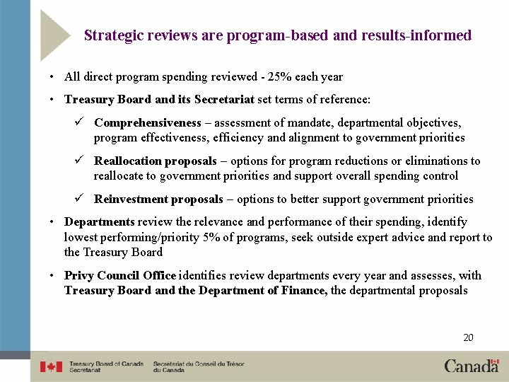 Strategic reviews are program-based and results-informed • All direct program spending reviewed - 25%