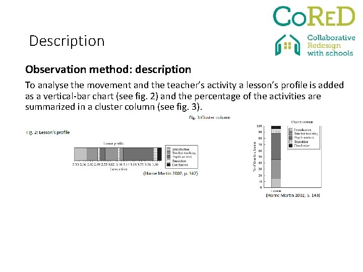 Description Observation method: description To analyse the movement and the teacher’s activity a lesson’s