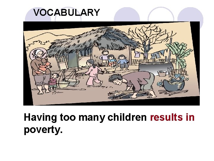 VOCABULARY Having too many children results in poverty. 