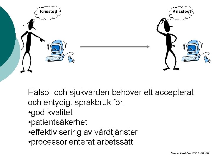 Krisstöd? Hälso- och sjukvården behöver ett accepterat och entydigt språkbruk för: • god kvalitet