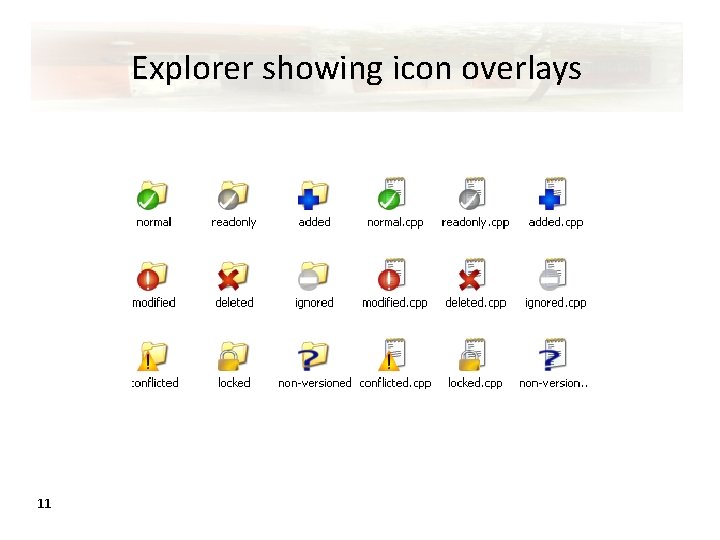 Explorer showing icon overlays 11 