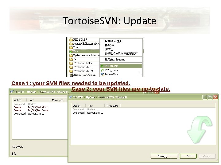 Tortoise. SVN: Update Case 1: your SVN files needed to be updated. Case 2:
