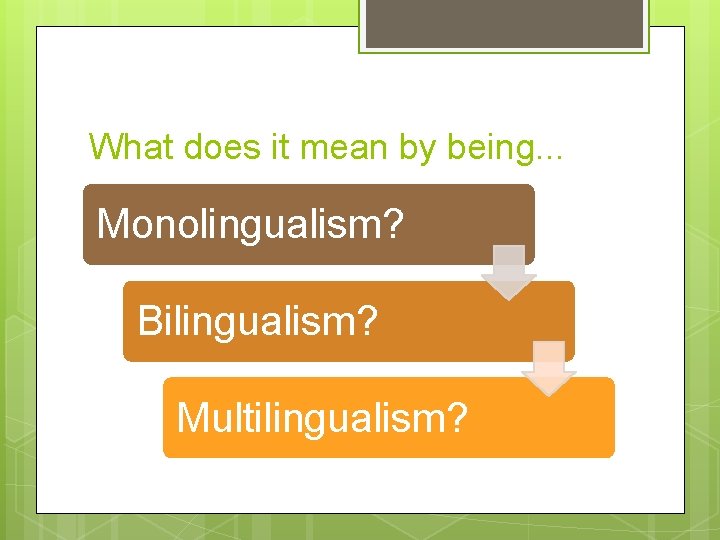 What does it mean by being. . . Monolingualism? Bilingualism? Multilingualism? 