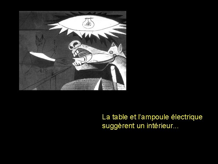 La table et l’ampoule électrique suggèrent un intérieur. . . 