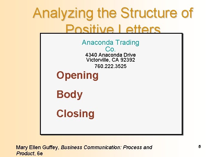 Analyzing the Structure of Positive Letters Anaconda Trading Co. 4340 Anaconda Drive Victorville, CA