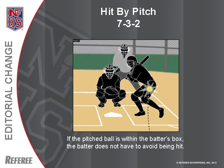 EDITORIAL CHANGE Hit By Pitch 7 -3 -2 If the pitched ball is within