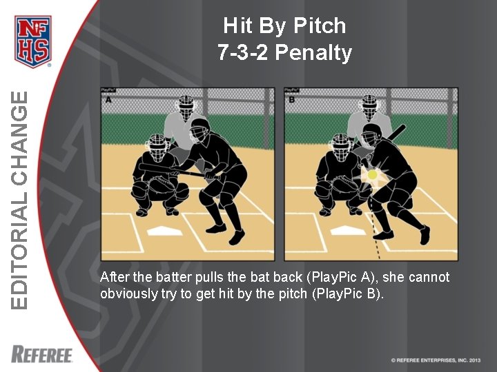 EDITORIAL CHANGE Hit By Pitch 7 -3 -2 Penalty After the batter pulls the
