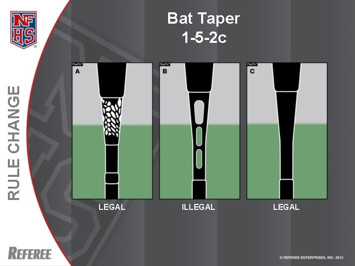 RULE CHANGE Bat Taper 1 -5 -2 c LEGAL ILLEGAL 