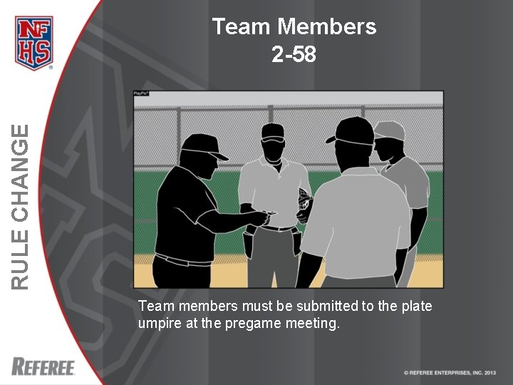 RULE CHANGE Team Members 2 -58 Team members must be submitted to the plate