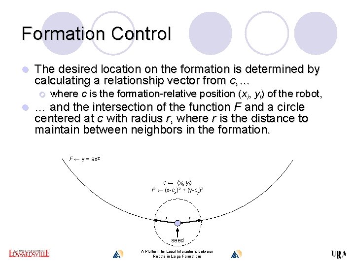 Formation Control l The desired location on the formation is determined by calculating a