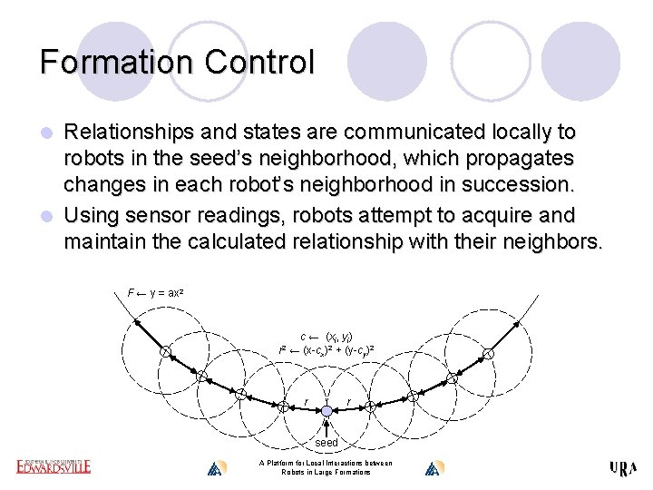 Formation Control Relationships and states are communicated locally to robots in the seed’s neighborhood,