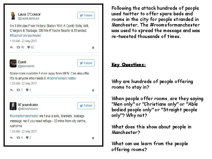 Following the attack hundreds of people used twitter to offer spare beds and rooms